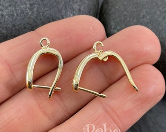 Shiny Gold Plated Huggie Hoop Earrings with Open Loop, Gold Leverback Earring Hooks, Blanks