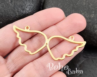 Matte Gold Plated Angel Wings Pendant, Angel Wing Necklace Charm Findings, 2 pc