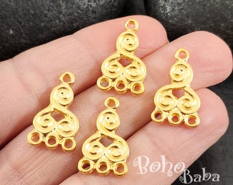 Matte Gold Plated Multi Loop Tribal Charms, Multi Strand Connectors, Mini Chandelier Earring Charms, 2Pc