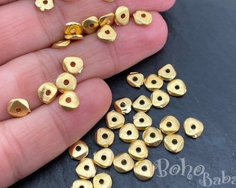 Gold Saucer Spacer Beads, Mini Round Beads, Gold Mala Jewelry Spacers, 15 Pc