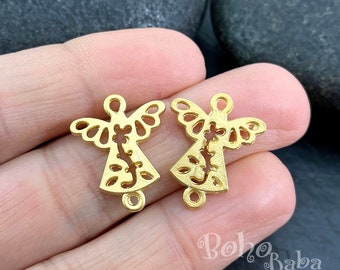 Gold Angel Charms, Mini Angel Charms, Angel Connector Findings, 5 Pc