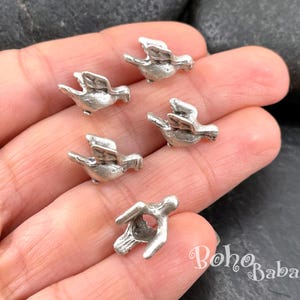 Antique Silver Bird Slider Bead Large 5mm Hole Leather Cord Hardware 3pc