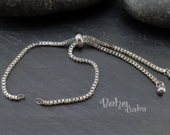 Adjustable Bracelet Blanks, Silver Chain Bracelet, Gold Box Chain Slider Bracelet, Friendship Bracelet, Chain Bracelet Blanks, Connector