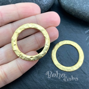 Hammered Gold Hoop Charm, Gold Circle Pendant, Closed Ring Hoop Connector, 2 Pc