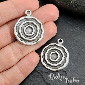 Antique Silver Plated Tribal Swirl Disc Charms, 1 pc