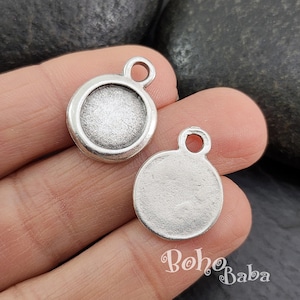 Antique Silver Plated Round Resin Jewelry Blanks, Bezel Tray Blank, Cameo Cabochon Base Setting, 2Pc