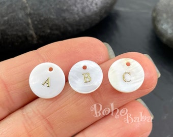 Mother Of Pearl Initial Charms, Shell Alphabet Letter Charms, MOP Letter Beads