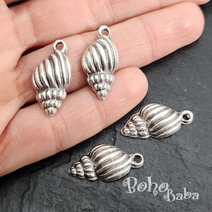 Antike versilberte Muschel Charme, Silber Muschel Anhänger, Conch Shell Charme, 3-tlg