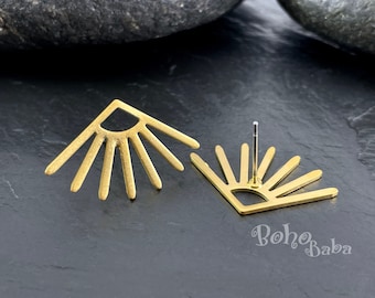 Gold Sun Stud Earrings, Matte Gold Plated Sun Earring Posts, STMG29