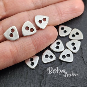 Antique Silver Plated Button Charms, Plain Metal Buttons, Silver Button Connectors, 10 Pc