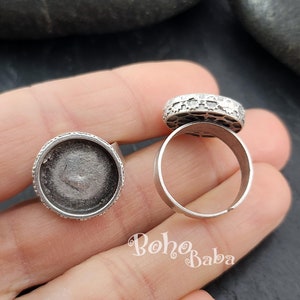 Silver Plated Ring Setting Blank, Round Resin Ring Blank, Adjustable Ring Bezel, Inlay Ring Mounting Blank, Cabochon Base, 1 Pc