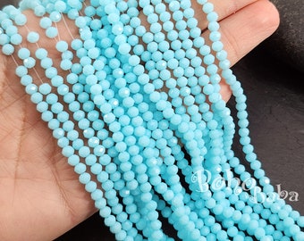 Fili di perline di cristallo sfaccettato Rondelle da 4 mm, perline di cristallo azzurro opaco