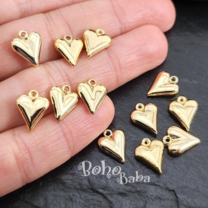 Shiny Gold Plated Love Heart Charms, 4 Pc