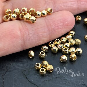 Shiny Gold Plated Faceted Ball Beads, Round Gold Spacer Beads, 3mm Ball Beads, 30pc
