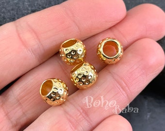 Shiny Gold Plated Tribal Gold Spacer Beads, Round Jewelry Spacer Beads, Gold Ball Beads, Large Hole Beads, 4Pc