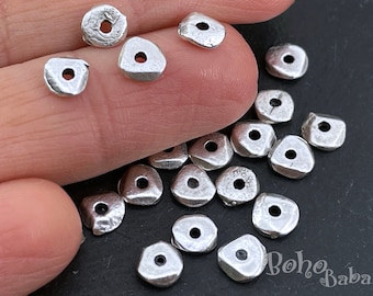 Silver Spacer Beads, Round Beads, Rustic Cast Beads, Hammered Silver Beads, Disc Beads, Jewelry Spacers, Silver Plated, Spacer Beads, 20 Pc