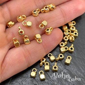 15pc Shiny Gold Plated Bail 4mm Charm Holder Slider Bead Bracelet Connector Parts