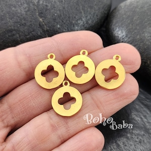 Gold Clover Charms, Matte Gold Plated Clover Pendants, Gold Clover Findings, 2 pc