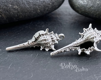 Silver Seashell Charm, Silver Shell Pendant, Conch Shell Charm, Silver Shell Findings, 1 Pc