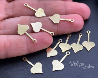 Raw Brass Heart Charms, Brass Heart Findings, 20x9mm, Brass Heart Dangles, 24 Pc