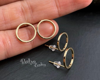 Gold Plated Hoop Stud Earrings, Round Circle Ear Posts, Hoop Earring Posts, Gold Earring Blanks