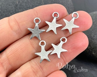 Silver Plated Mini Star Charms, Star Drop Charms, 10 Pc