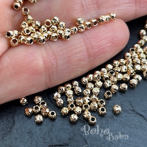 Shiny Gold Plated 2mm Laser Cut Ball Beads, 50pc
