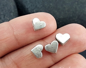 Silver Heart Beads, Silver Heart Spacers, Heart Slider Charms