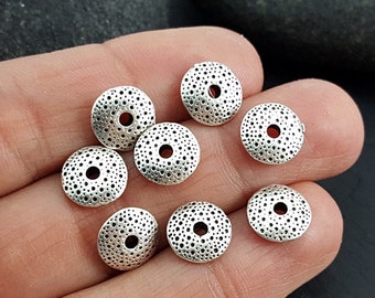Silber Untertassen Perlen, Mini Untertassen Perlen, Runde Spacer, Silber Spacer Perlen, runde Perlen, Silber Perlen, Schmuck Spacer, Spacer Perlen, 15 Stück