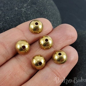5 Brass Beads, Raw Brass Half Ball Beads, Brass Incense Stick Holder Base, Solid Brass Beads, Large Necklace Bead, Brass Spacers Findings