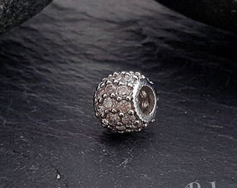 Cuenta espaciadora micropavé de 6 mm con circonita plateada, bola Shamballa con diamantes de imitación, 1 unidad