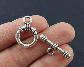 Packet of 10 x Antique Silver Tibetan 19 x 20mm Clasp and Toggle Sets Charming Beads HA11675