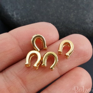 Gold Horseshoe Beads, Gold Horseshoe Charms, Horseshoe Bracelet Charms, Gold Horseshoe Spacers, 4 Pc