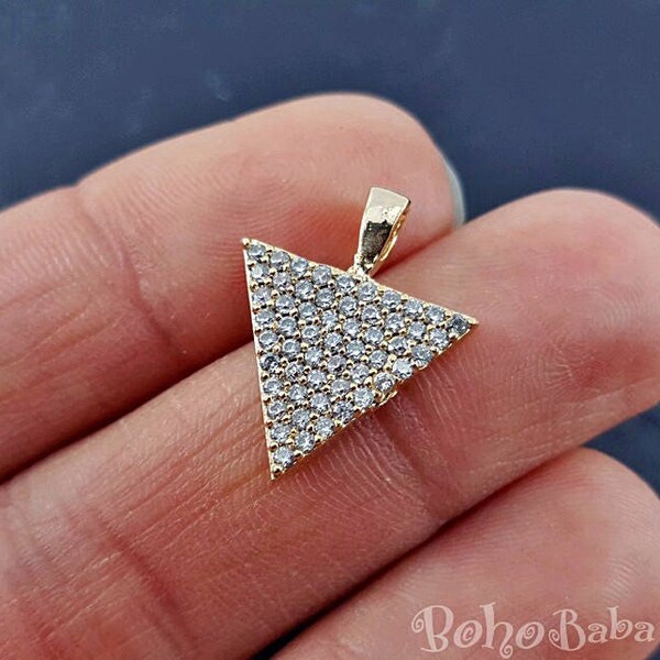 Gold Plated Triangle Charm, Micro Pave Triangle Charm, Cubic Zirconia Triangle Charms, 1 pc