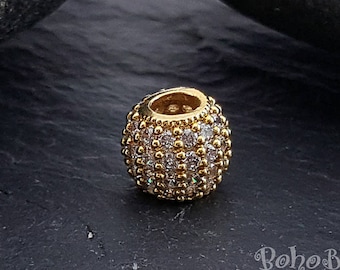 Cuentas redondas micropavé chapadas en oro, cuentas de bola Shamballa con diamantes de imitación, cuentas espaciadoras de circonita, 1 pieza