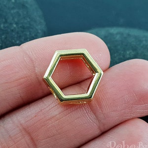 Gold Hexagon Charms, Gold Hexagon Spacer Beads, Geometric Jewelry Findings, 4 Pc