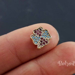 Gold Clover Spacer Charms, Micro Pave Clover Spacer Beads, Clover Bracelet Beads, 1 Pc