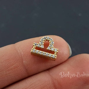 Pave Libra Charms, Gold Zodiac Beads, Cubic Zirconia Zodiac Charms, Gold Horoscope Charms