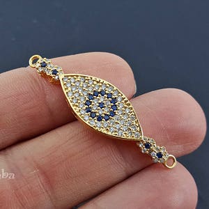 Pave Bracelet Connector, Zirconium Bracelet, Micro Pave Bracelet, Gold Bracelet, Rhinestone Bracelet Connector, Evil Eye Bracelet