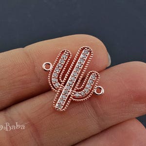 Cactus Bracelet, Micro Pave Bracelet Connector, Zirconium Bracelet, Rose Gold Cactus, Rhinestone Cactus, Cactus Charm