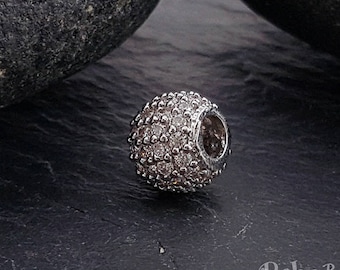 Espaciador de bolas con micro pavé de plata, 10 mm