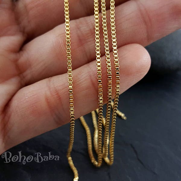 Box Chain, Delicate Gold Chain, Gold Plated Chain, Dainty Chain, Gold Plated, Necklace Chain, Bracelet Chain, Gold Chain, 1.80mm Box Chain