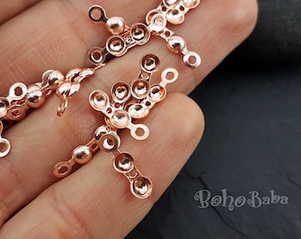 40 pc, Rose Gold Plated, Fold Over Ball Chain Clasps, Knot Crimps, Ball Chain Clasps, Jewelry Supplies, Rose Gold Jewelry Findings