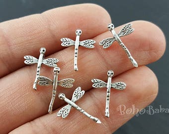 Antique Silver Plated Brass Tiny Dragonfly Charms, 10Pc