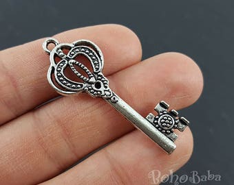 Antique Silver Plated Key Charms, 2 Pc