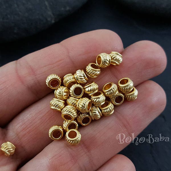 Gold Spacer Beads, Round Gold Beads, Gold Plated Beads, Tube Beads, Jewelry Spacers, Bead Spacers, Spacer Beads, Barrel Spacer Beads,15 Pc