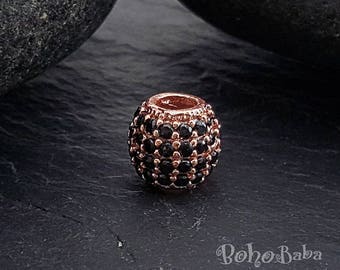 Cuentas micropavé de oro rosa, cuentas de bolas de diamantes de imitación, cuentas de bolas Shamballa, cuentas espaciadoras de circonita