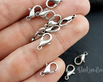 Antique Silver Plated Lobster Clasps, (12x7mm, 502)
