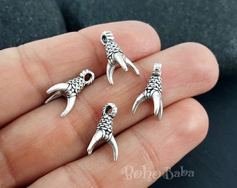 Dijes de garra de dragón de plata, dijes de garra chapados en plata antigua, paquete de 6 piezas