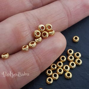 Gold Spacer Beads, Mini Saucer Beads, Round Beads, Gold Plated Beads, Jewelry Spacers, Mini Gold Beads, Spacer Beads, Gold Donut Beads, 25Pc